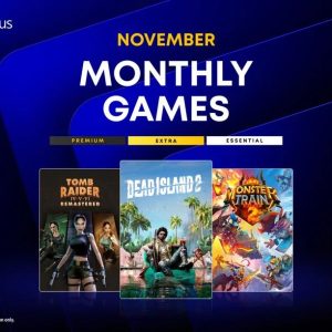 پوستر بازیهای ماهانه پلیاستیشن پلاس نوامبر با بازیهای Tomb Raider IV-V-VI Remastered، Dead Island 2 و Monster Train 2