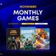 پوستر بازی‌های ماهانه پلی‌استیشن پلاس نوامبر با بازی‌های Tomb Raider IV-V-VI Remastered، Dead Island 2 و Monster Train 2